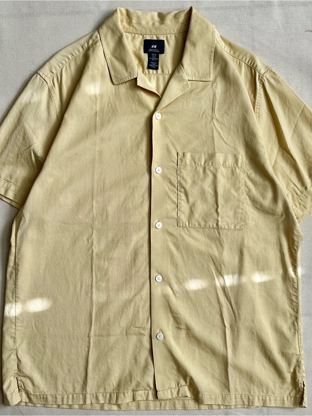H&M Yellow Camp Collar Short Sleeve Button Up M